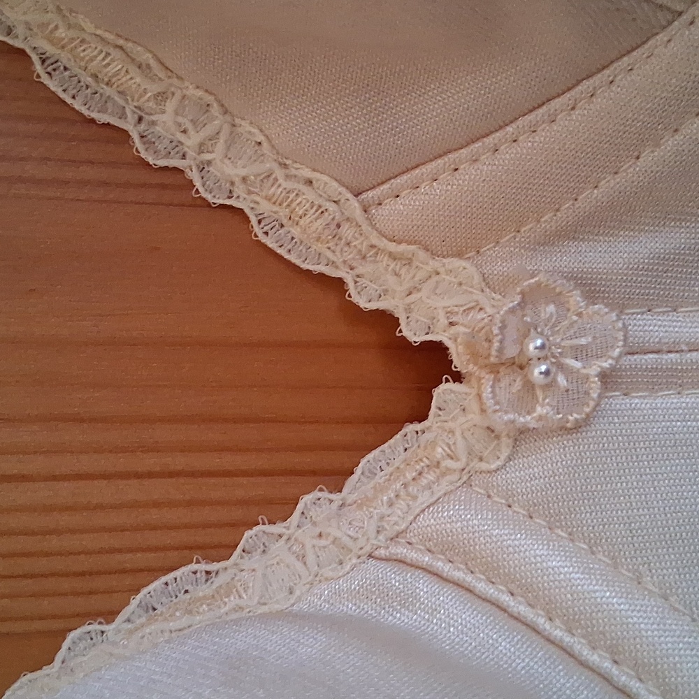 Vintage Carnival Cream Lace Trim Bodycon Strapless Push Up Corset Bustier 36B - Picture 2 of 10